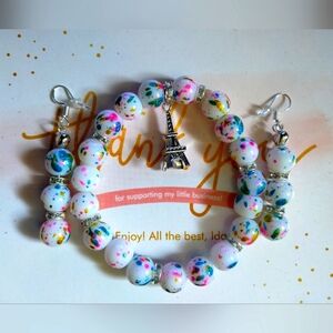 Birthday day glass bead earrings and bracelet set 10mm